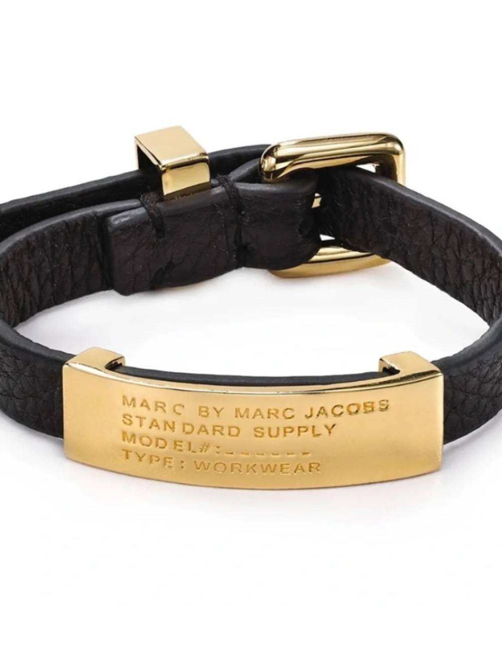 Marc by Marc Jacobs Black Leather & Gold Metal Bracelet
